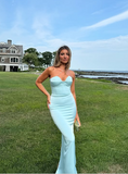 Niulatu Halter Blue Sheath Prom Dress Long Evening Dress Bridesmaid Dress HZ1007
