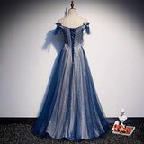 Niulatu Blue tulle long prom dress blue evening dress HZ0113