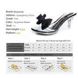 Niulatu Women Slippers High Heeled 6.5CM Butterfly-knot Women Casual Shoes Mules PVC Transparent Shoes Clear Open Toe Female Slipper DJSE