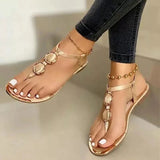 Niulatu 2025 New Summer Sandals Fashion Casual Beach Shoes Outdoor Flip Flop Sandals Metal Decoration Ladies Flat Shoes DJSE