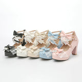 Niulatu Japanese Pearl Bow Jk Sweet Cute Strap Super High Heeled Round Head Student Shoes Kawaii Girl Tea Party Cos Loli Vintage DJSE