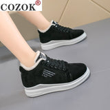 Niulatu Warm Women Vulcanized Shoes Fur Plush Casual Shoes Lace Up Fashion Platform Sneakers Women Snow Boots Zapatillas Mujer DJSE