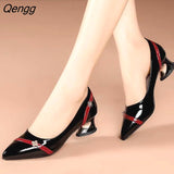 Niulatu Women's Luxury Shoes Elegant Middle Heels Party PU Leather Pointed Pumps Ladies Wedding Shoes Bride Summer Work Soft Sole Autumn DJSE