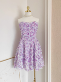 Niulatu A Line Sweetheart Lilac Lace Vacation Dresses Short Floral Birthday Outfits SD333