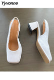Niulatu Women Shoes Slingbacks Thick Heel Sandals Elegant Pumps For Party Wedding Shoe Square Toe Sandal Slip On Mule Shoe Mujer DJSE