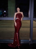 Niulatu Strapless Sequin Rose Flowers Prom Dress Mermaid Long Evening Dress HZ1007