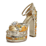 Niulatu women's platform party wedding crystal sandals luxury female embroidery shoes super high heels plus size FT1880 DJSE