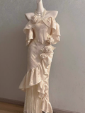 Niulatu Sheath Square Neckline Floral ivory Long Party Dresses Birthday Outfits With Cap Sleeves SD447