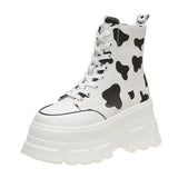 Niulatu Women's 2025 New Summer Thin Zebra Pattern High-Top Women's Raise the Bottom Platform Dad Canvas Shoes DJSE