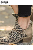 Niulatu Women Footwear Autumn Leopard Canvas Shallow Ankle Boots 2025 Casual Ladies Zip Mid Heels Pointed Toe Female Woman Flats Shoes DJSE