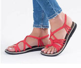 Niulatu Women's Sandals Large Size Women's Sandals Rope knot Summer Europe The United States Beach toe Flat Sandals Women's Shoes DJSE