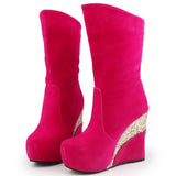 Niulatu Sale Elegant Ladies Platform High Wedges women's Boots Flock Casual Party Fashion Patchwork Winter Plush Shoes DJSE