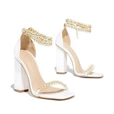 Niulatu Women's Shoes On Offer Free Shipping Fashion Summer Square Toe Metal Chain Elegant Sexy Party Office Ladies Pumps DJSE