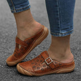 Niulatu Women Sandals Buckle Retro Style Women Flat Sandals Rubber Shoes 2025Comfortable Hollow out flowers Leather Slides Outdoor Shoes DJSE