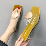 Niulatu Heels Elegant Slippers Women New Summer Shoes Woman Metal Buckle Transparent Square Low Heels Mules Shoes Female Strap DJSE