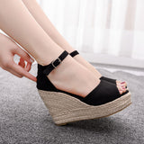 Niulatu Shoes For Women Retro Open Toe Ankle Platform Beach White Sandals Plus Size Weave High Heels Buckle-Strap Roman Shoe DJSE