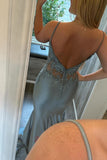 Spaghetti Straps Light Blue Appliques Mermaid Formal HZ0308