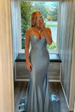 Spaghetti Straps Light Blue Appliques Mermaid Formal HZ0308