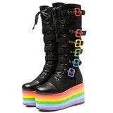 Niulatu Arrivals Punk Platform Cool Chunky High Wedges Mid Calf Boots Autumn Buckle Trendy Multicolor Party Cos Shoes DJSE