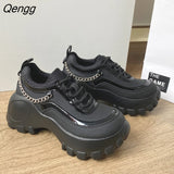 Niulatu Sneaker Boots Spring Women Casual Shoes Metal Chain Design 7cm High Heels Lace Up Shoes For Woman Ankle Boots DJSE