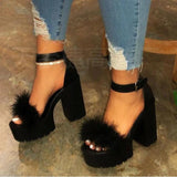 Niulatu Sandals High Heels with Fur Female Platform Pumps Women Ankle Strap Women's Wedge Shoes 2025 Summer DJSE