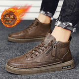 Niulatu Men's Boots Winter Cotton Shoes High-top Fashion Casual Shoes Trend Boots Flat Shoes Korean Version Tooling Shoes Student DJSE