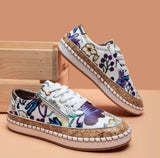 Niulatu Women Sneakers for Women 2025 Leather Floral Printed Vulcanized Shoes Lace-up Ladies Platform Sport Shoes Zapatillas DJSE