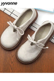 Niulatu Big Head Doll Shoes Lace-up Literary Short Boots Thick Bottom Ankle Boots Japanese Harajuku Style Flat Casual Shoes DJSE