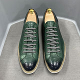 Niulatu Mens Casual Shoes Genuine Leather Lace-Up Fashion Sneakers Luxury Brand Alligator Print Street Travel Flat Shoes for Men DJSE