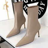 Niulatu Shoes Pu Leather Boots Women Ankle Boots Sexy High-heel Boots Autumn Winter Shoes Short Boots Plus Size 43 Women Heels DJSE