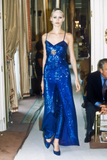 Niulatu Mermaid Spaghetti Straps Royal Blue Sequin Long Evening Dress Prom Dresses SD2068