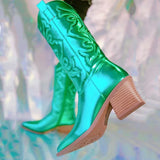 Niulatu Cowgirl Western Boots for Women 2025 Zip Embroidered Pointed Toe Stacked Heel Mid Calf Autumn Trendy Boots Shoes DJSE