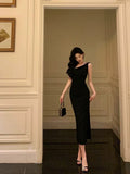 Sexy Sheath One Shoulder Black Sleeveless Prom Dresses Party Dress Summer Birthday Outfits 18th Birthday Dresses HZ1214