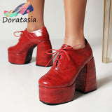 Niulatu Brand Ladies Pumps Solid Lace Up High Heel Platform Large Size 48 Mature Elegant Top Quality Spring Shoes Woman DJSE