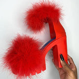Niulatu to college Women Sandals Fluffy High Heels Summer Fur Shoes 2025 Casual Ankle Buckle Fashion Shoes Non-Slip Outside Sandals Big Size 43 DJSE