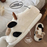 Niulatu Cotton Warm Home Slippers Women's Winter Anti-Skid Thick Bottom Plush Indoor Household Shoes Lovely Cow Animal Slipper DJSE
