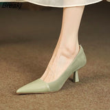 Niulatu Women Pumps Pointed Toe Boat Shoes High Heels Dress Shoes Black Toe Patchwork Pump Office Lady Shoes Zapatos Mujer DJSE