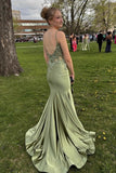 Spaghetti Straps Light Blue Appliques Mermaid Formal HZ0308