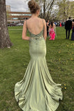 Spaghetti Straps Light Blue Appliques Mermaid Formal HZ0308