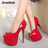 Niulatu Classic Red Wedding Shoes Women Ultra High Heels Platform Thin Heel Shoes Shallow Party Dress Peep Toe Pumps DJSE