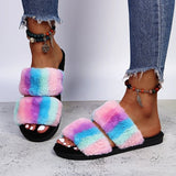 Niulatu Fluffy Slippers Women Cozy Faux Fur Cross Indoor Floor Slides Flat Soft Furry Shoes Ladies Female Celebrities Flip Flops DJSE