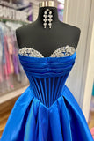 Beaded Sweetheart Royal Blue Satin Formal HZ0308
