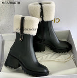 Niulatu Chunky Heel Rain boots for Women Thick Sole Ankle Boots Designer Brand Chelsea Boots Mid calf Rubber Shoes Boots Mujer DJSE