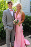 Halter Pink Fitted Long Formal HZ0308