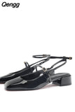 Niulatu Summer White Mary Janes Heeled Sandals For Women Squared Toe Block Heel Slingbacj Shoes Black Leather Heels DJSE