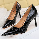 Niulatu Shoes Quality High Heels Women Pumps Rivet Metal Chain Women Heels Stiletto 2025 Luxury Banquet Shoes Pumps Female Shoes DJSE