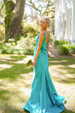 Cowl Black Teal Satin Long Formal HZ0308