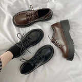 Niulatu Women Platform Oxford Shoes 2025 autumn Vintage Brown Leather Lace Up Women Fashion Loafer Shoes Black Oxford Shoes DJSE