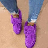 Niulatu Women Fur Slip-on Cotton Shoes Bowknot Plush Loafers Warm Short Snow Boots Female Furry Flat Shoes Platform Casual DJSE