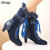 Niulatu Ankle Boots For Women Autumn Winter High Heels Party Punk Short Boots Ladies Big Size Bottines Femme Black Blue DJSE